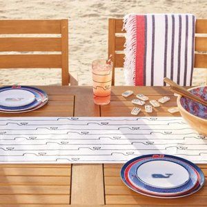 Vineyard Vines 14” x  72” Table Runner in White with Blue Whale Graphic